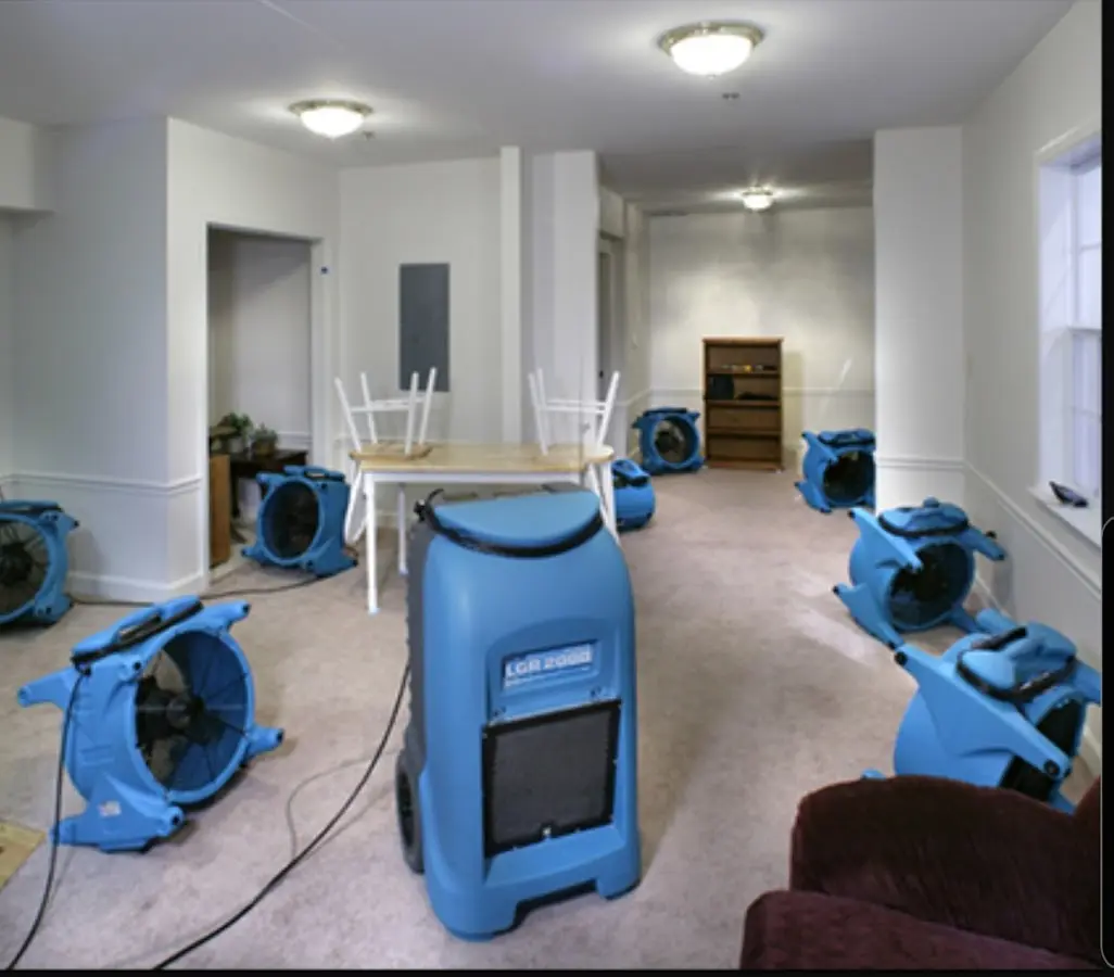 Air movers and dehumidifier setup for Water Damage Restoration in Bargersville