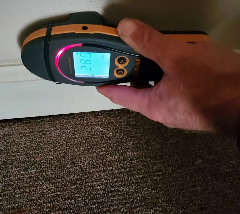 Moisture detection at baseboard during Storm Damage Restoration in Bargersville